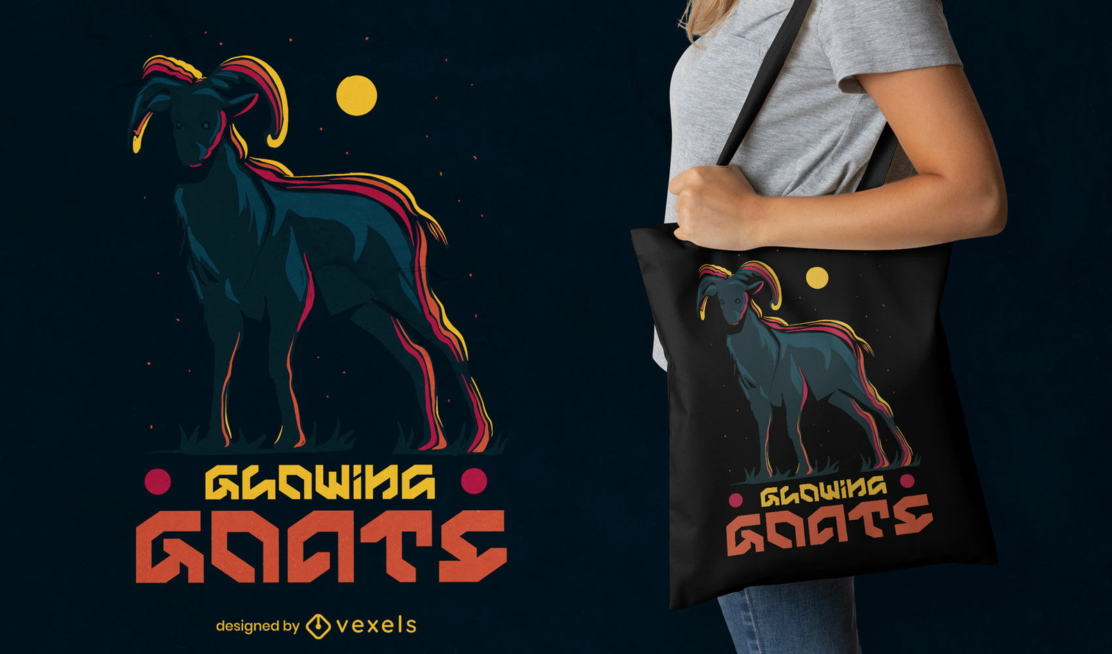 Diseño de bolso tote con animal de granja de cabras.