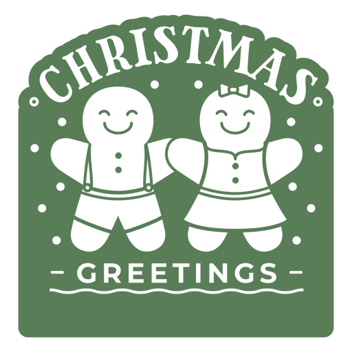 Christmas greetings sign with two gingerbread people holding hands PNG Design