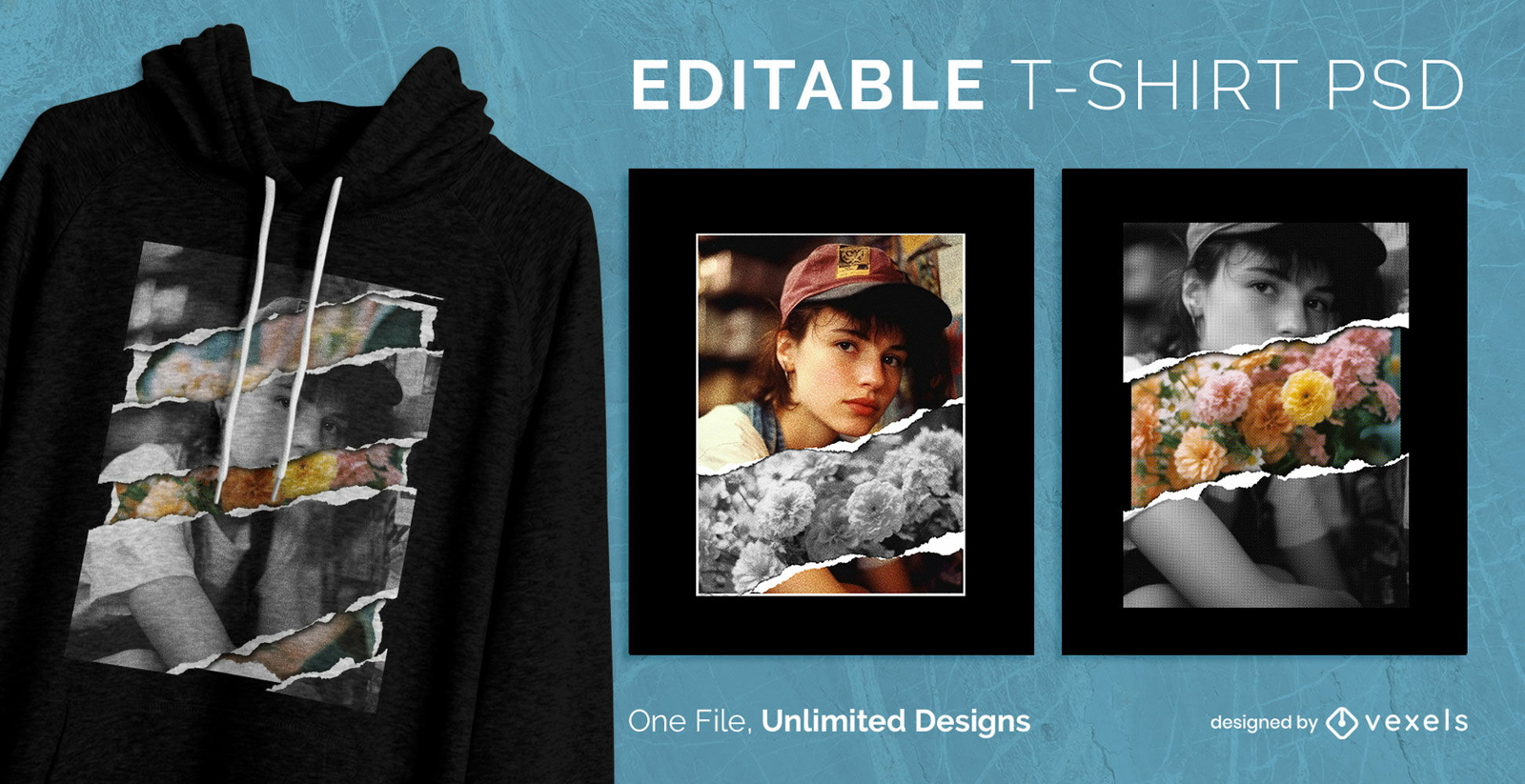 Ripped paper photograph scalable t-shirt psd