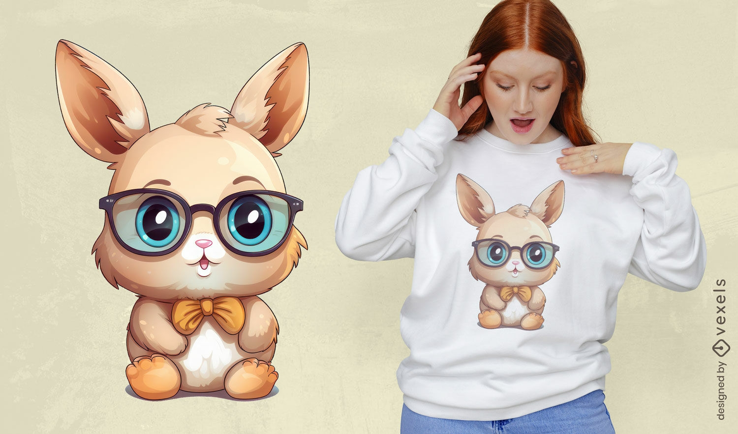 Niedliches Kaninchen mit Brillen-T-Shirt-Design