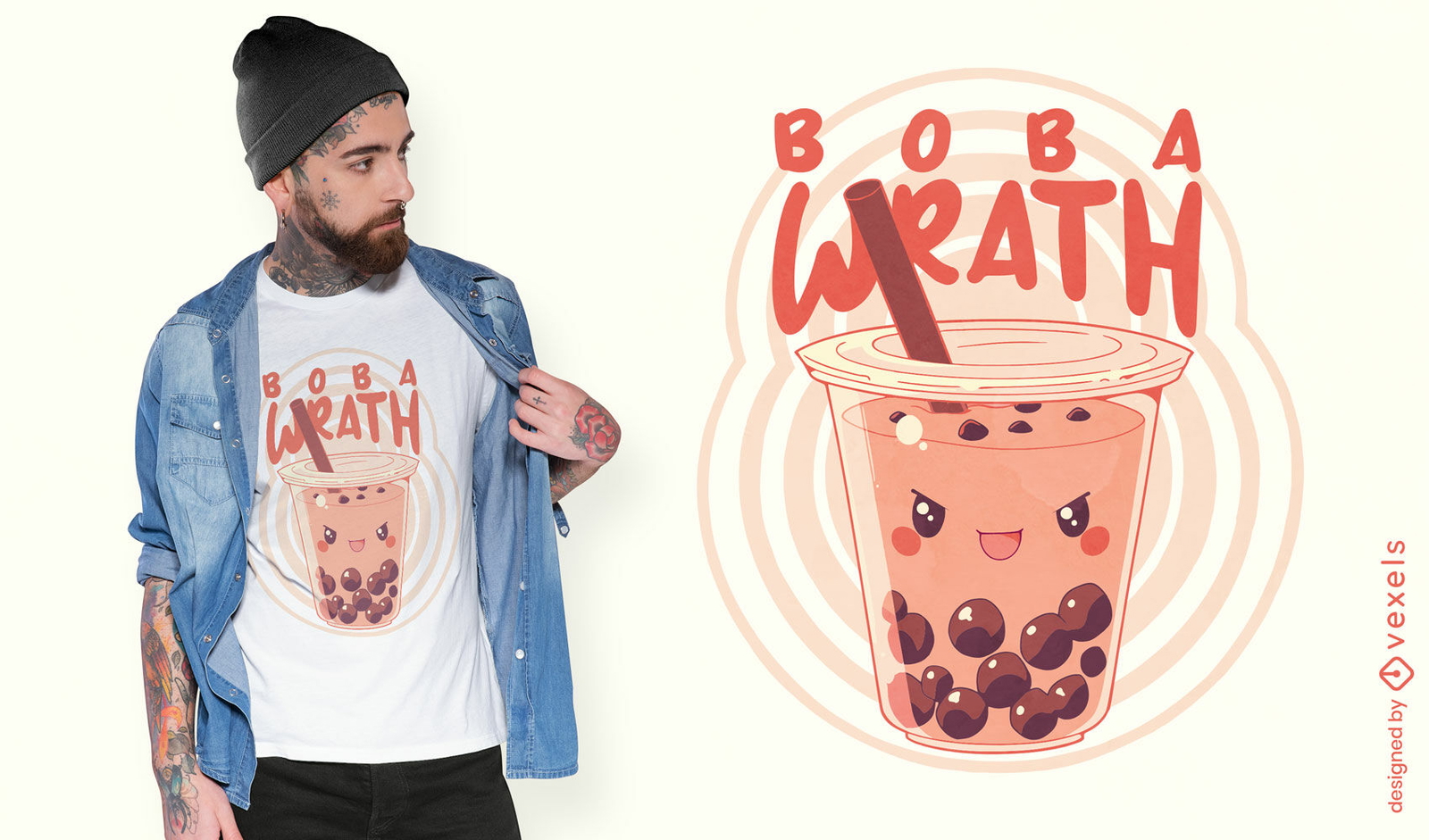 Lindo diseño de camiseta de té de boba enojado