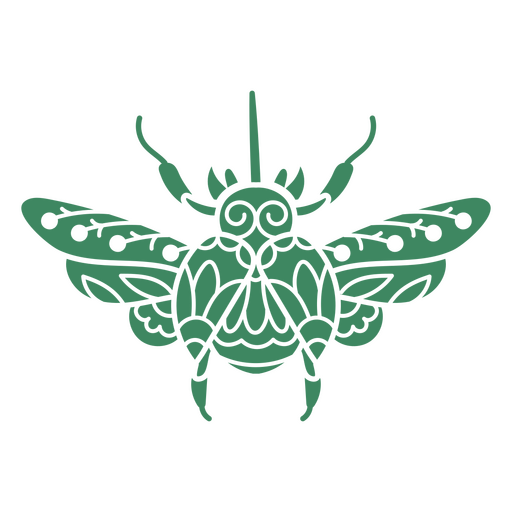 Diseño de camiseta con diseño de insecto verde estilizado con patrones intrincados. Diseño PNG