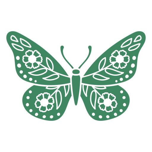 Mariposa verde con flores. Diseño PNG