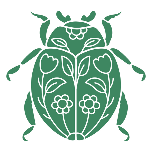 Stilisiertes grünes Käfer-Design mit floralen Motiven PNG-Design