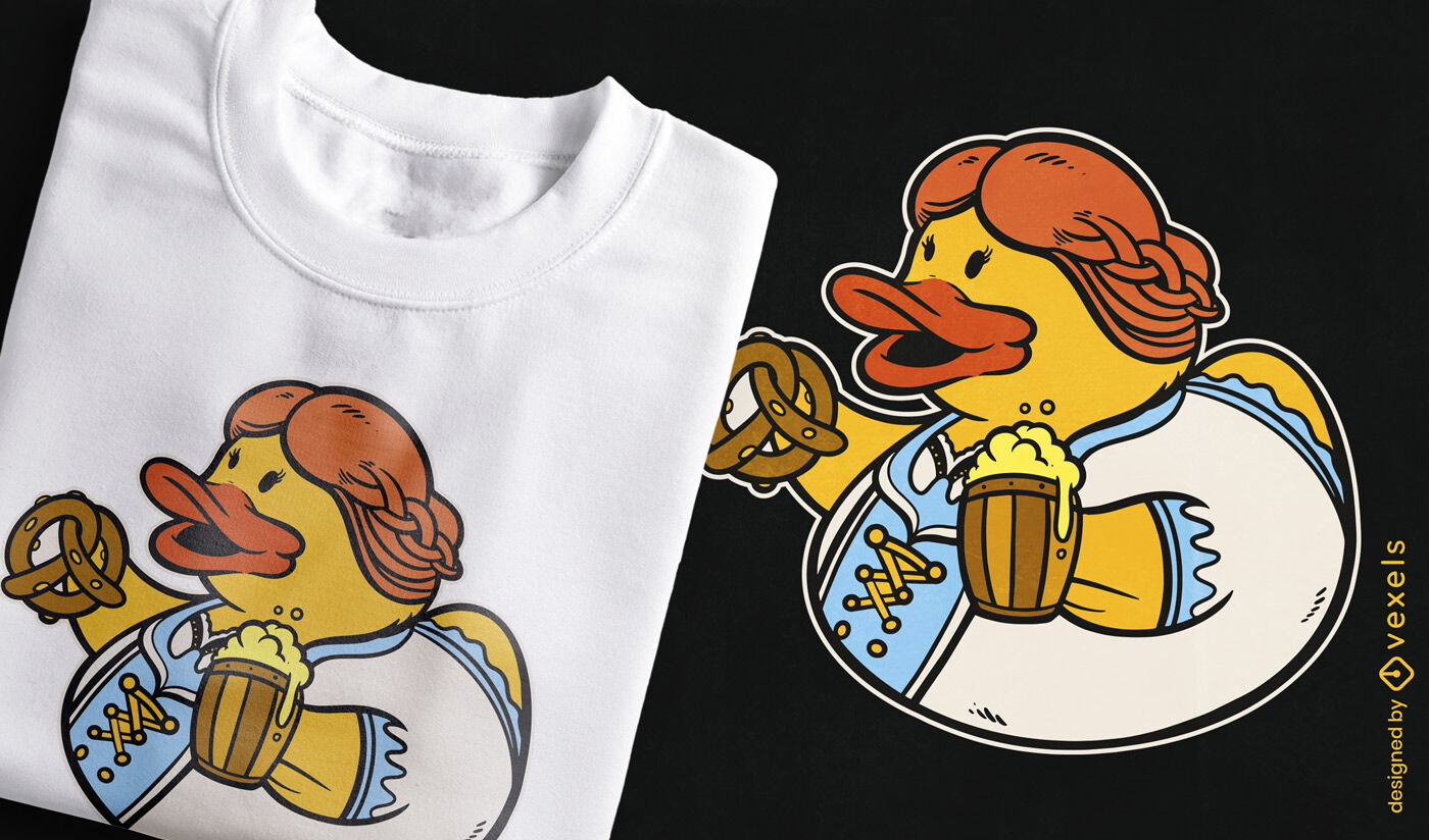 Diseño de camiseta de pato de goma bebiendo cerveza.