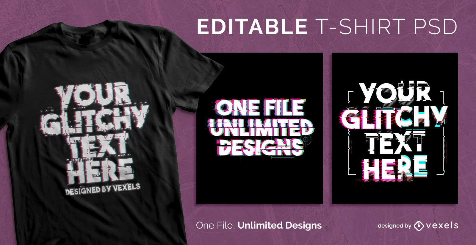 Glitchy text scalable t-shirt PSD