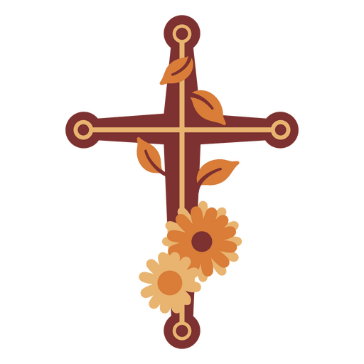 Elegante desenho de cruz floral com girassóis. Desenho PNG