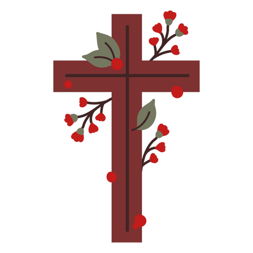 Cross with berries and leaves on it PNG Design
