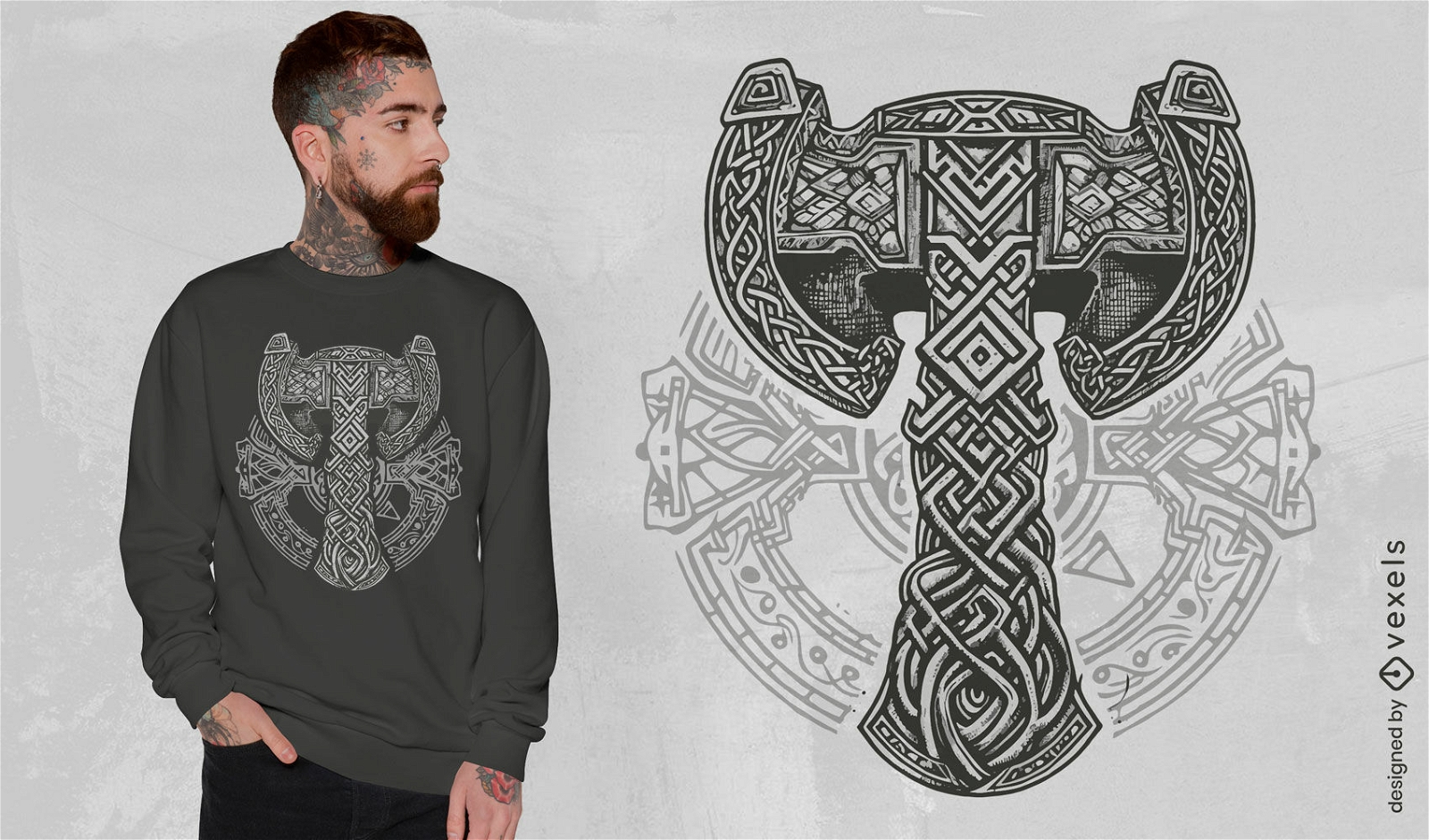 Diseño de camiseta tribal de martillo vikingo.