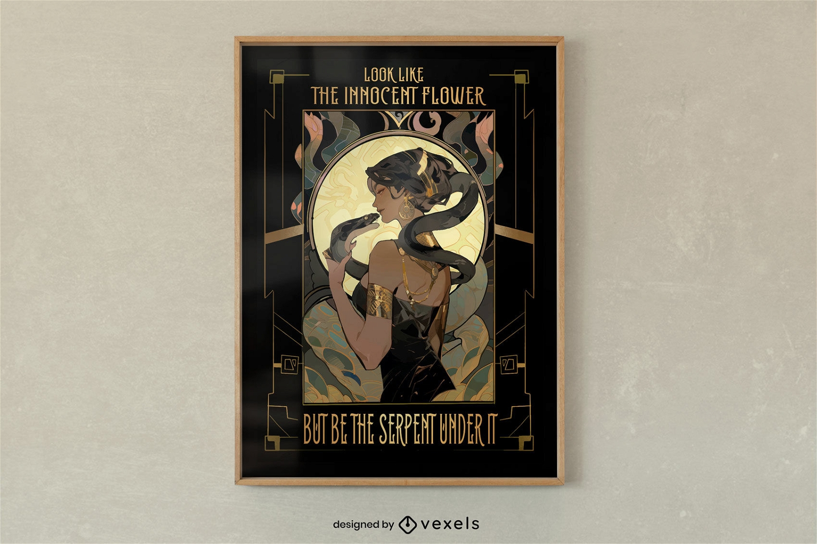 Art deco woman with snake poster design