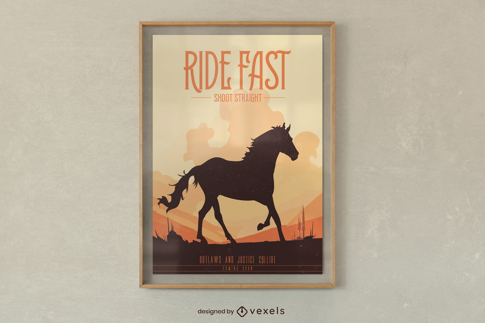 Silhouette of a horse running poster