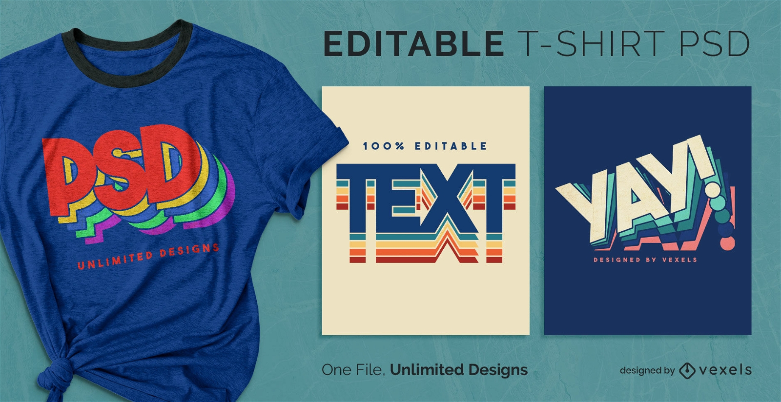 Retro colorful texts scalable t-shirt psd