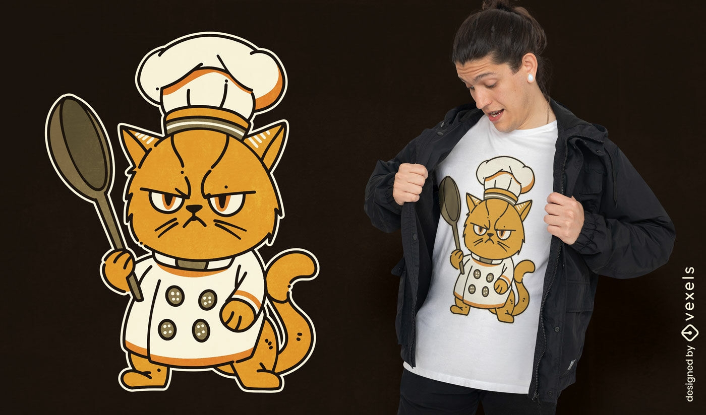 Diseño de camiseta de gato chef gruñón.