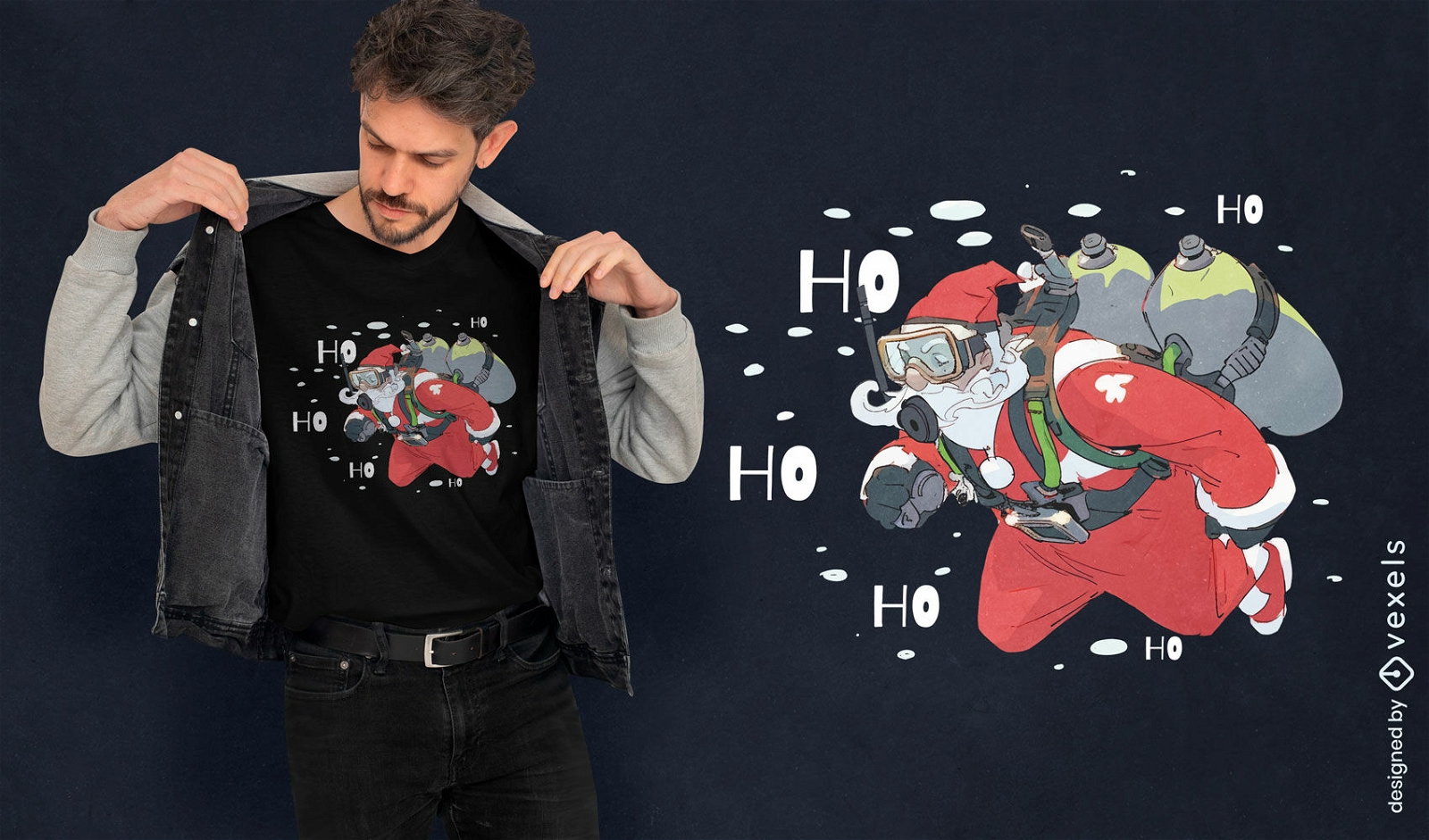 Diseño de camiseta de buceo de Papá Noel.