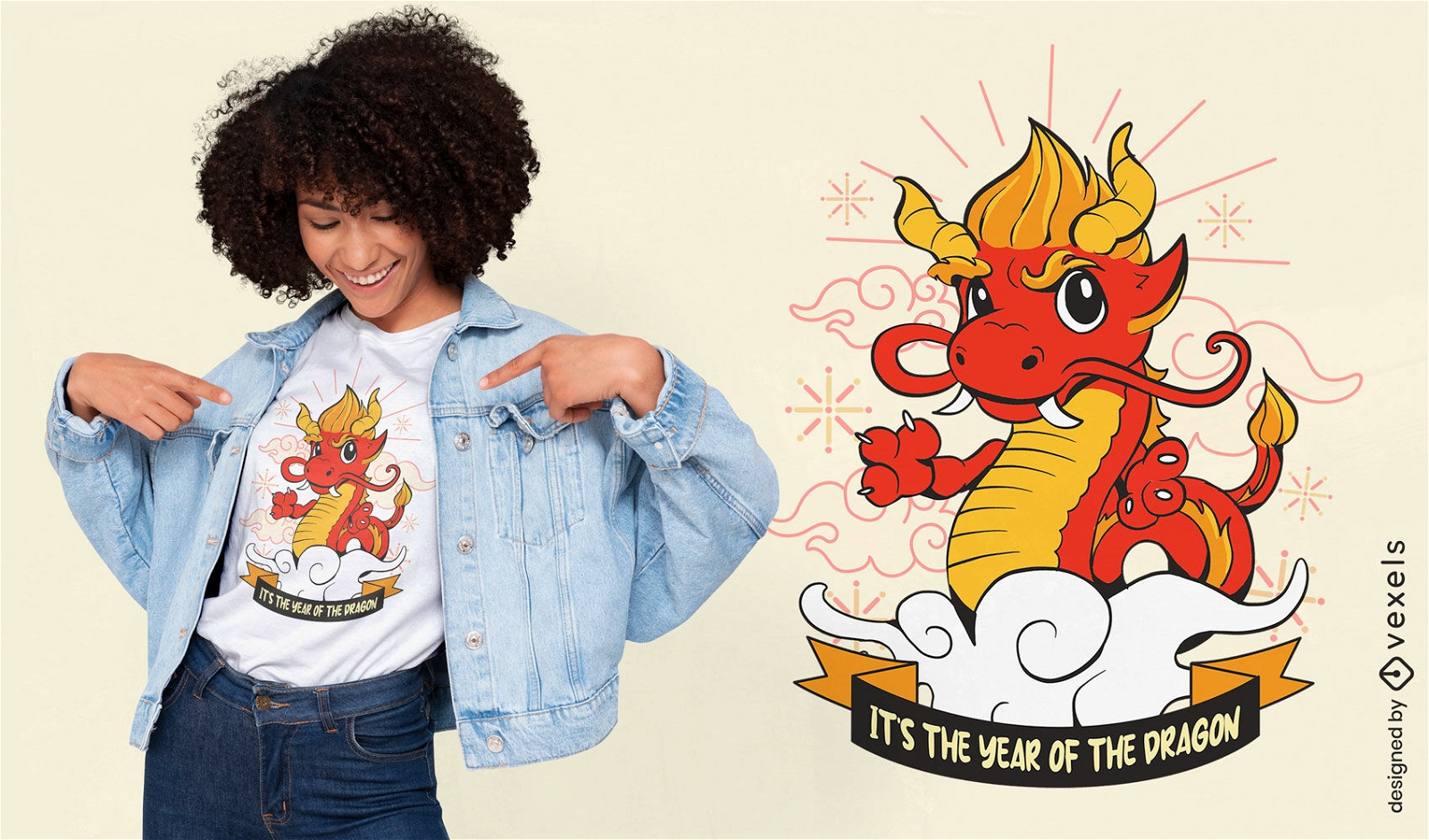 Diseño de camiseta de dibujos animados de dragón chino.