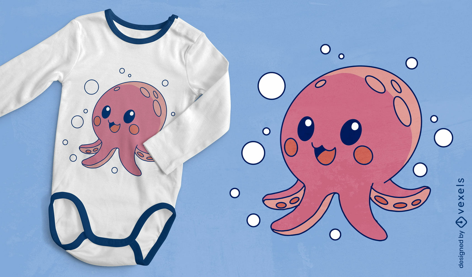 Diseño de camiseta de pulpo de dibujos animados lindo.