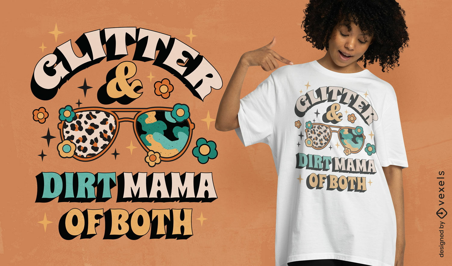 Glitter e sujeira mam?e em ambos os designs de camisetas