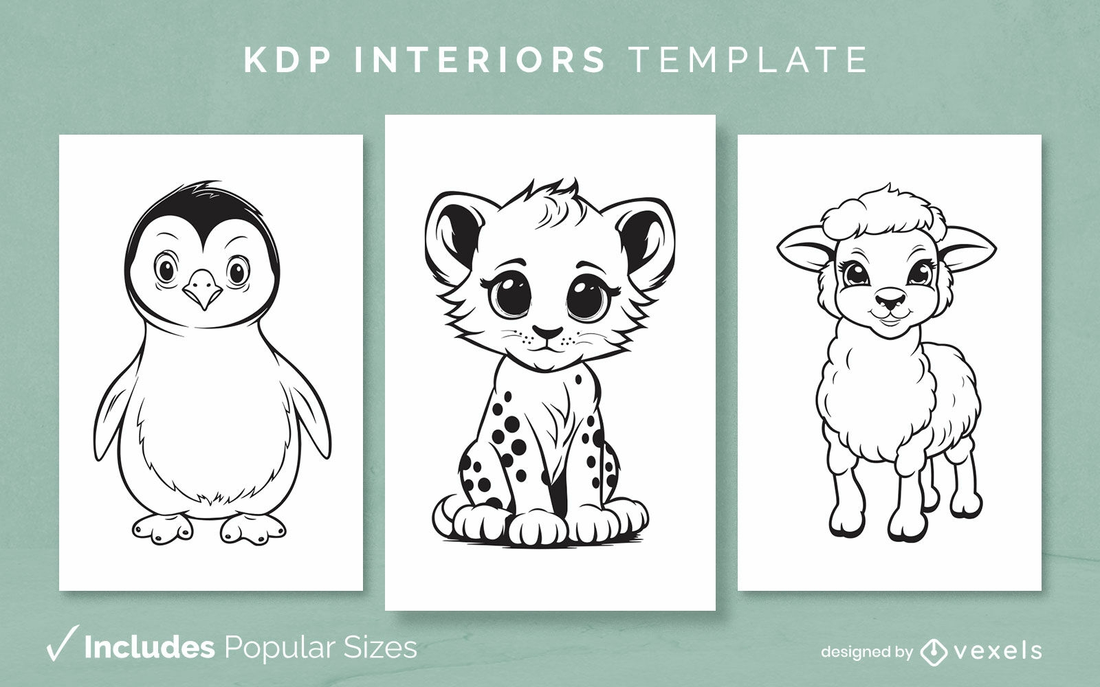 Páginas de diseño de libros para colorear de animales bebés de dibujos animados
