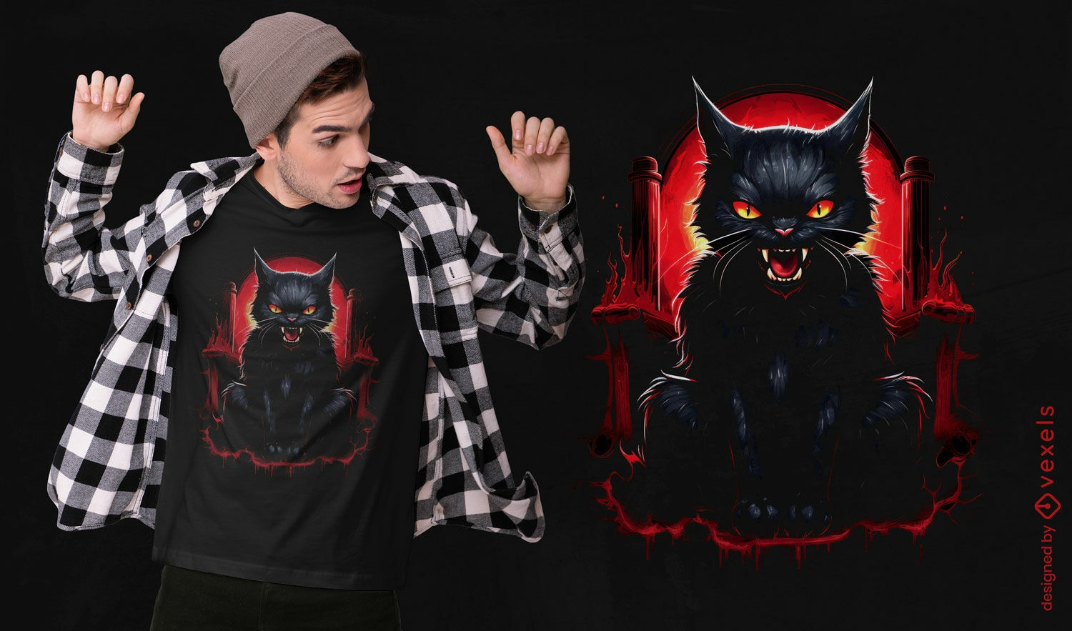 Black cat angry t-shirt design