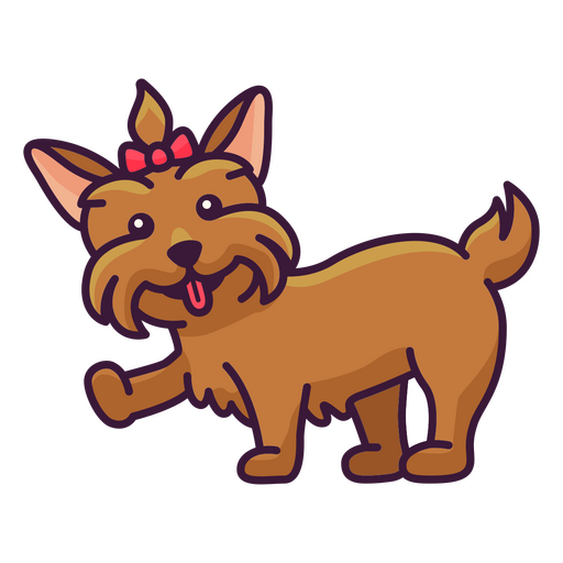 Perro yorkshire terrier de dibujos animados con un lazo en la cabeza Diseño PNG