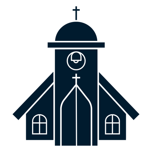 Ilustração de um projeto clássico de igreja com cúpula e campanário. Desenho PNG