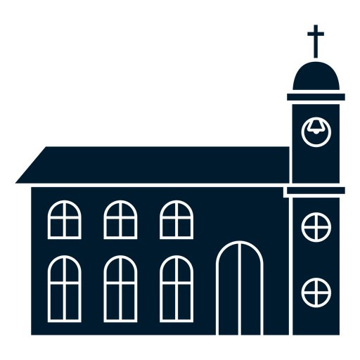 Icon of a church with a clock on it PNG Design