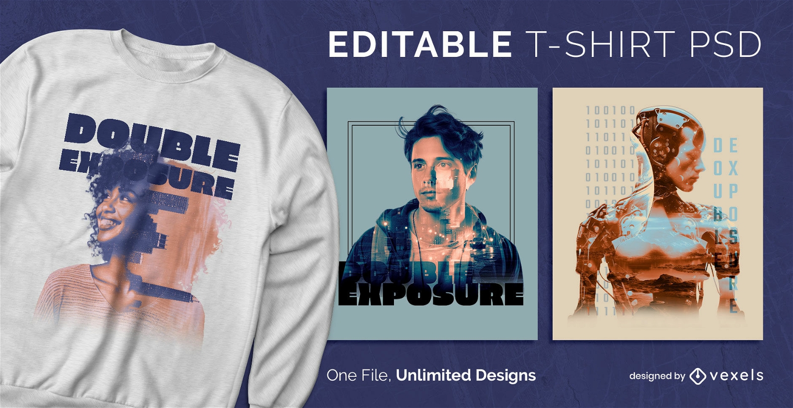 Double exposure scalable t-shirt psd