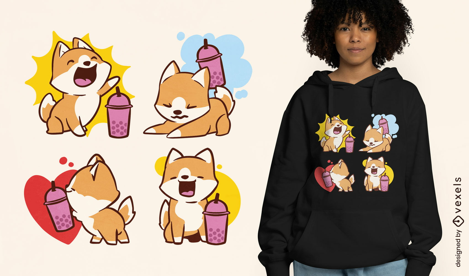 Diseño de sudadera con capucha Shiba Inu.