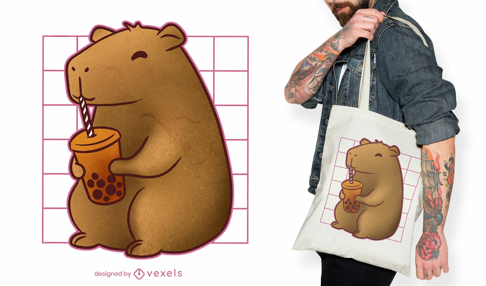 Capybara drinking a cup of tea tote bag design