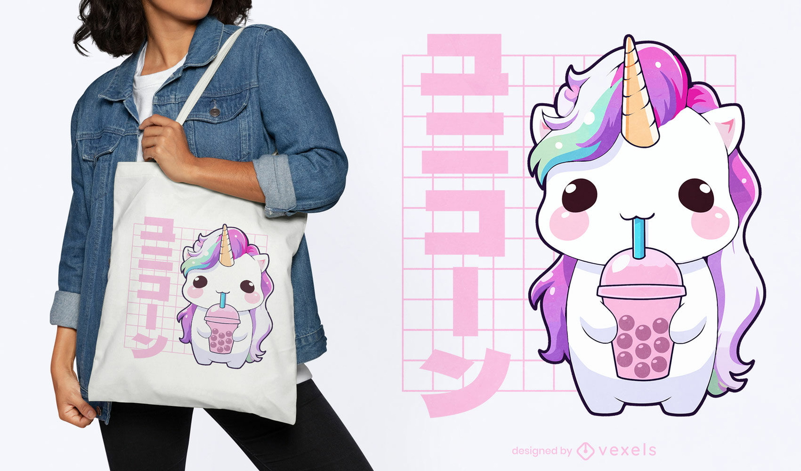 Diseño de bolsa de asas de criatura unicornio kawaii