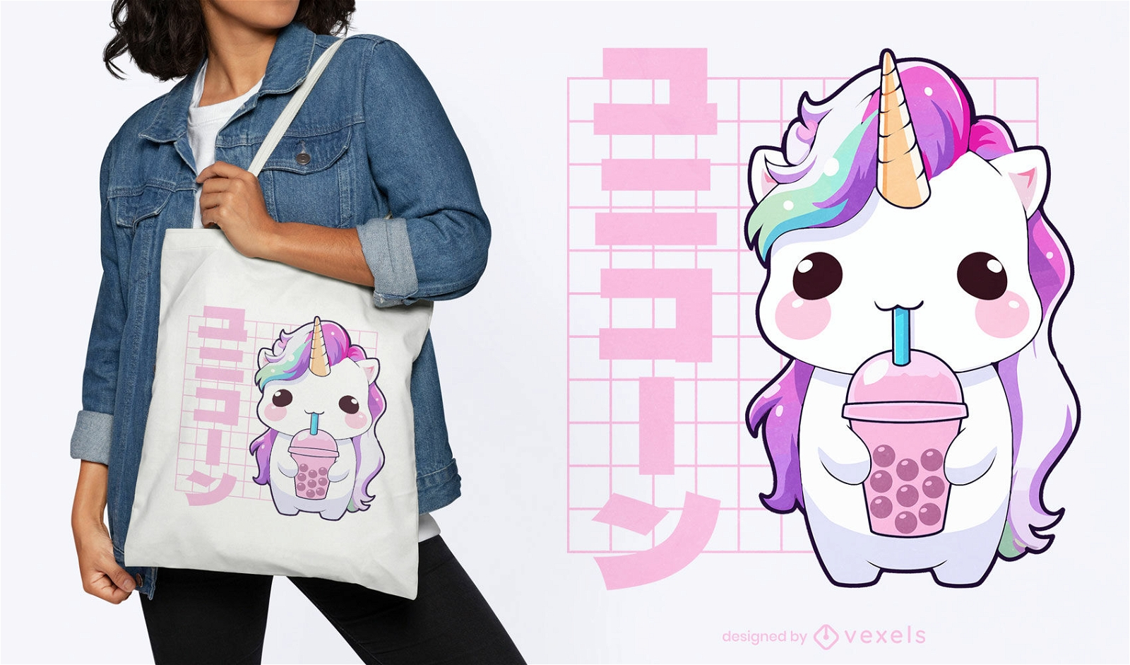Kawaii unicorn creature tote bag design