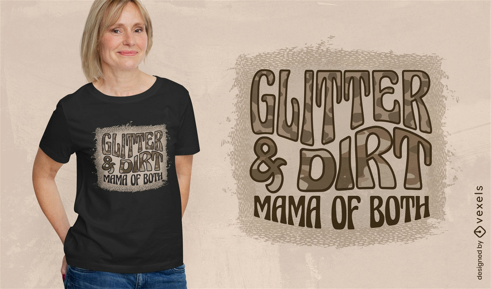 Glitter e sujeira mam?e em ambos os designs de camisetas