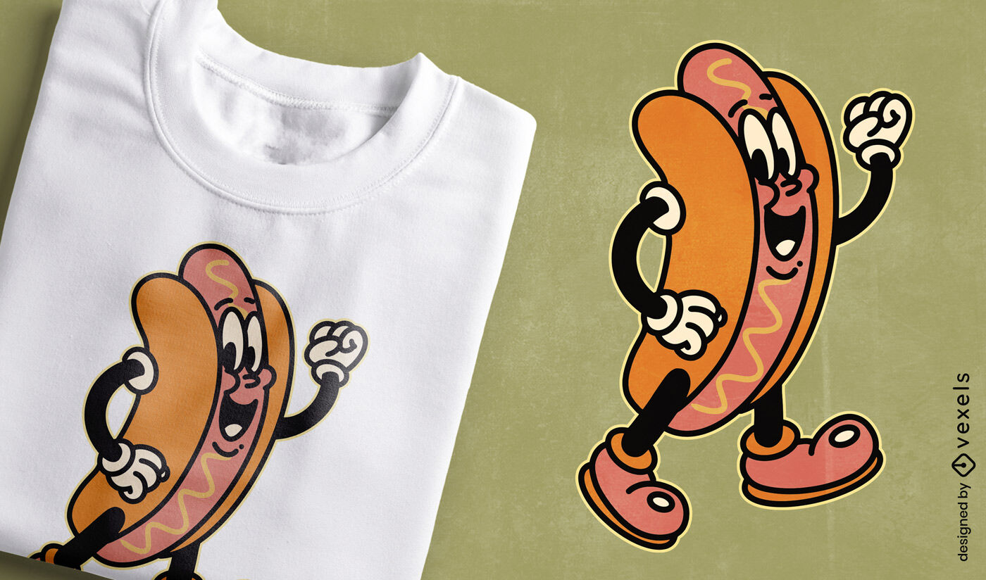 Diseño de camiseta de hot dog de dibujos animados.