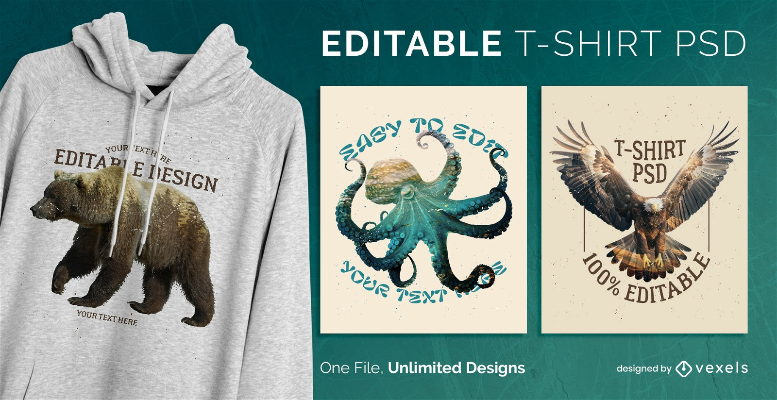 Realistic animals scalable t-shirt psd