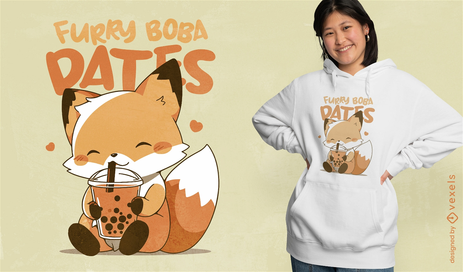 Pelziges Boba-Tea-Fox-T-Shirt-Design