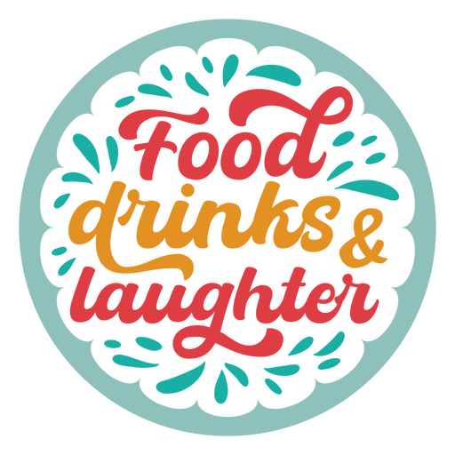Logo de comida, bebidas y risas. Diseño PNG