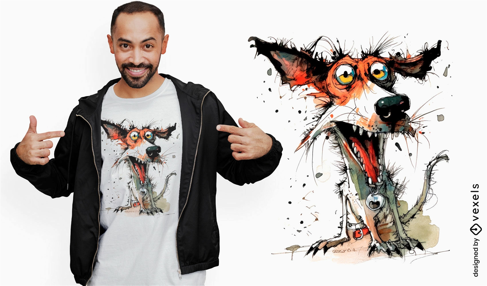 T-Shirt-Design mit verrückter Hundemalerei