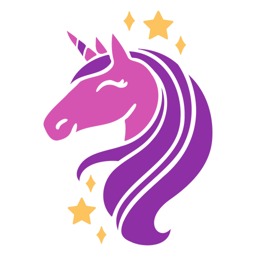 Unicórnio roxo com estrelas na cabeça Desenho PNG