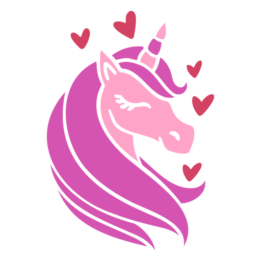 Image of a pink unicorn with hearts around it PNG Design