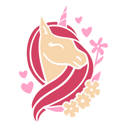 Einhorn mit rosa Mähne und Blumen PNG-Design