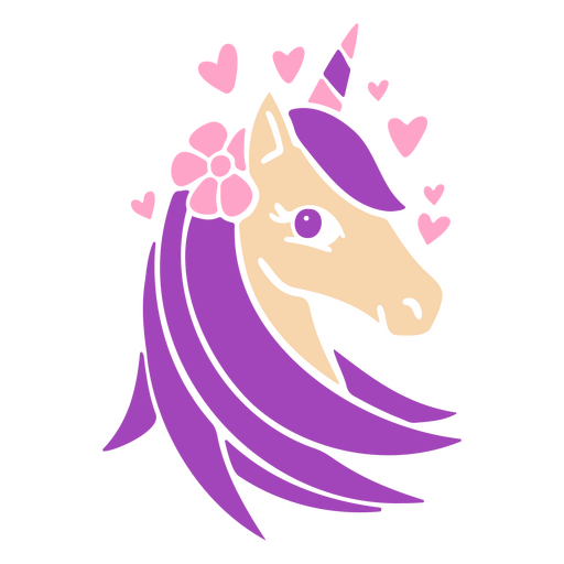 Purple unicorn with hearts on its head PNG Design