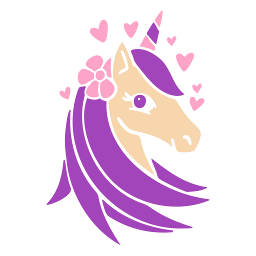 Unicórnio roxo com corações na cabeça Desenho PNG