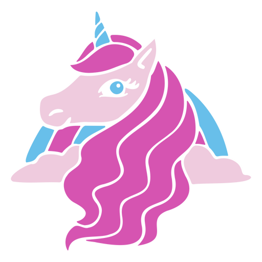 Unicornio rosa con pelo largo. Diseño PNG