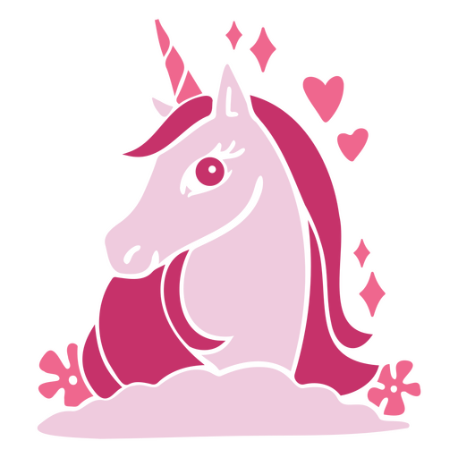 Unicornio rosa con corazones en la cabeza. Diseño PNG