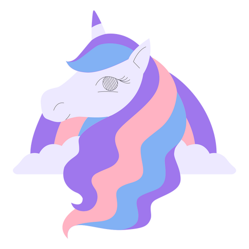 Unicornio con melena rosa y azul. Diseño PNG