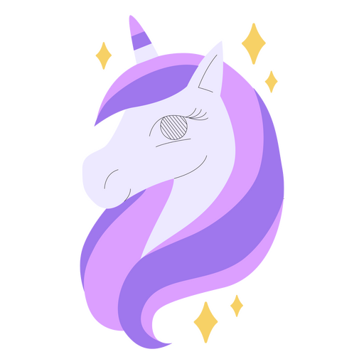 Unicorn with purple hair and stars PNG Design