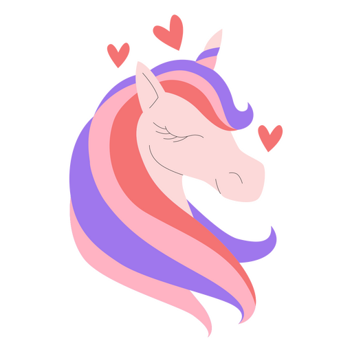 Unicórnio com cabelo rosa e roxo Desenho PNG