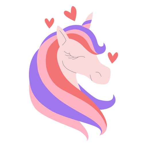 Unicornio con pelo rosa y morado. Diseño PNG