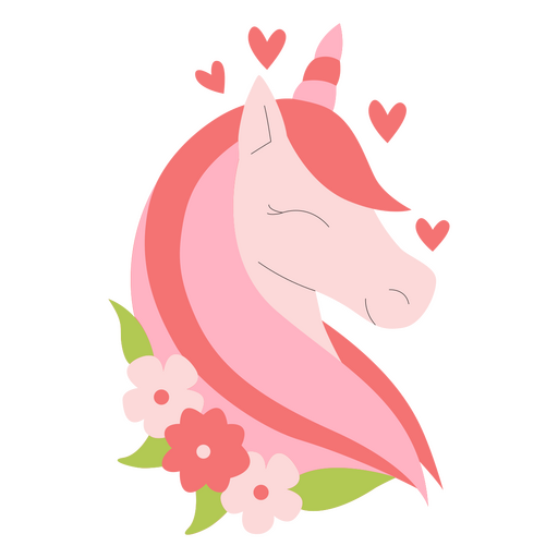 Unicórnio rosa com flores e corações Desenho PNG