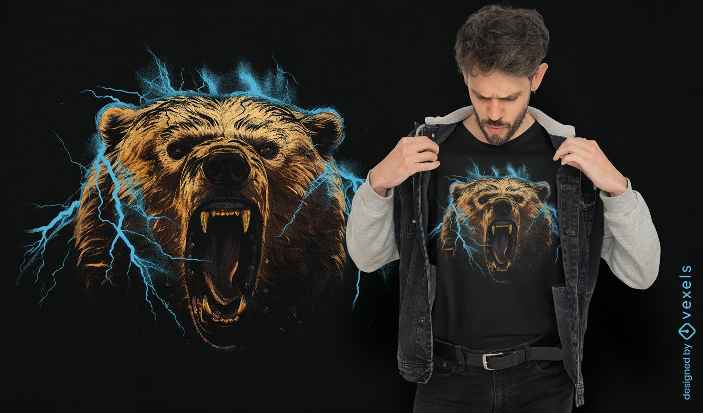Design de camiseta animal urso rel?mpago